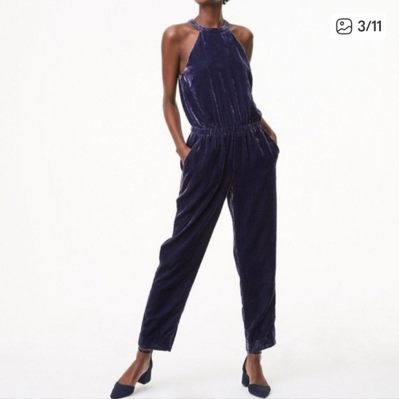 LOFT Pants - LOFT Velvet Halter Neck Sleeveless Jumpsuit Holiday Party Blue Purple Small